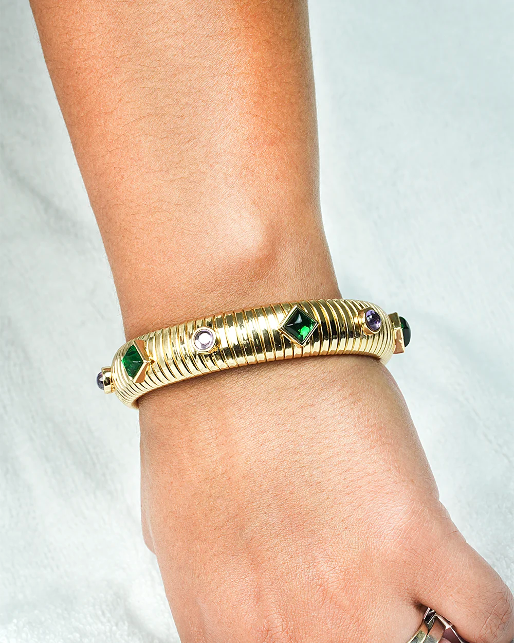 Snake Link Stretch Bangle with Stones