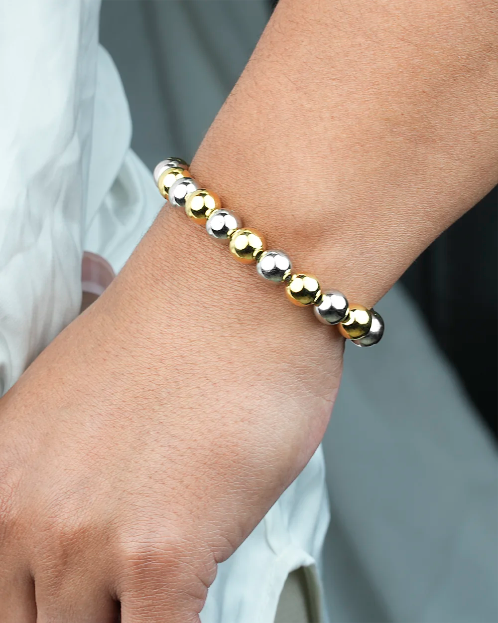 Adjustable Gold & Rhodium Bead Bracelet