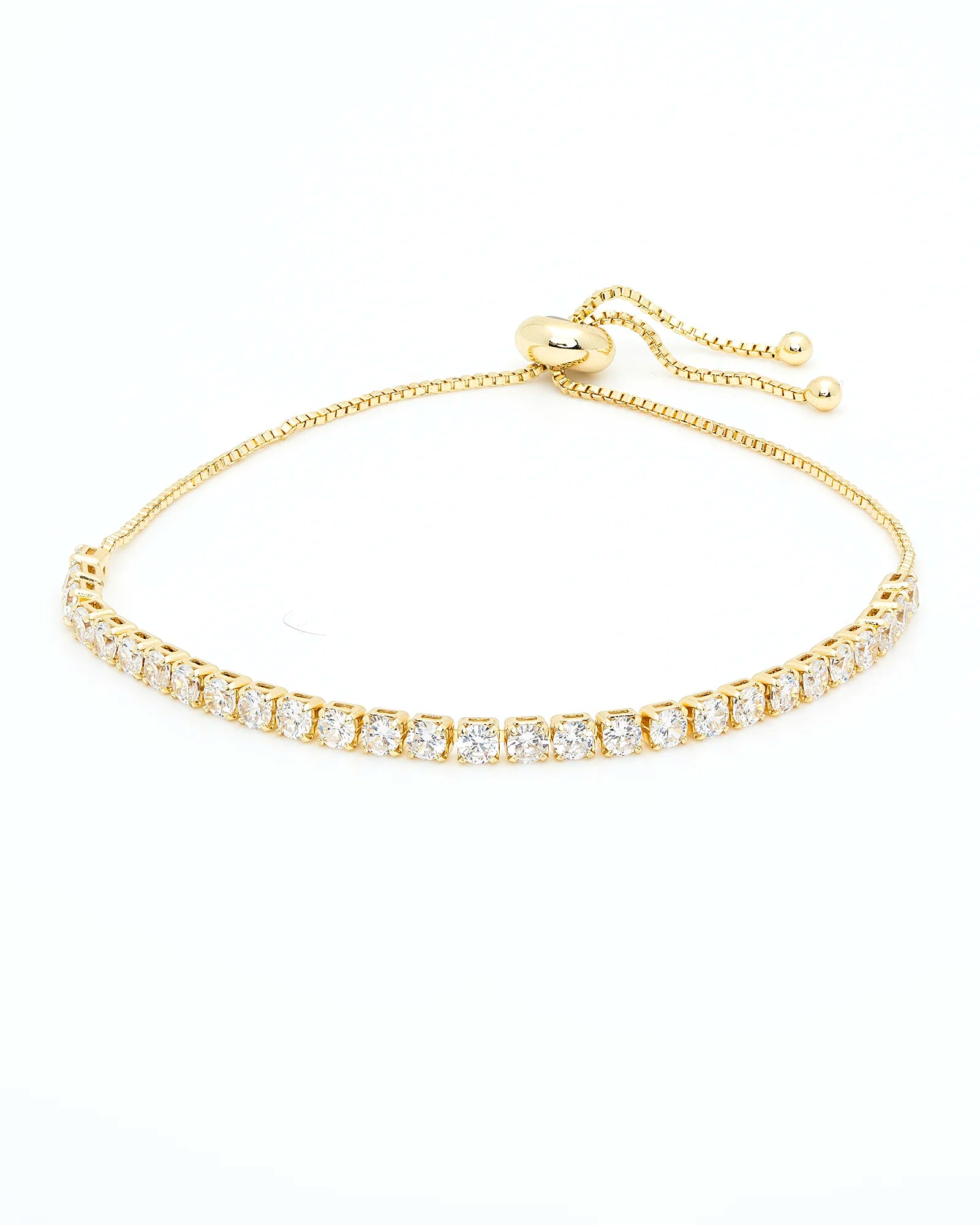 Adjustable Box Chain Bracelet With Clear CZs