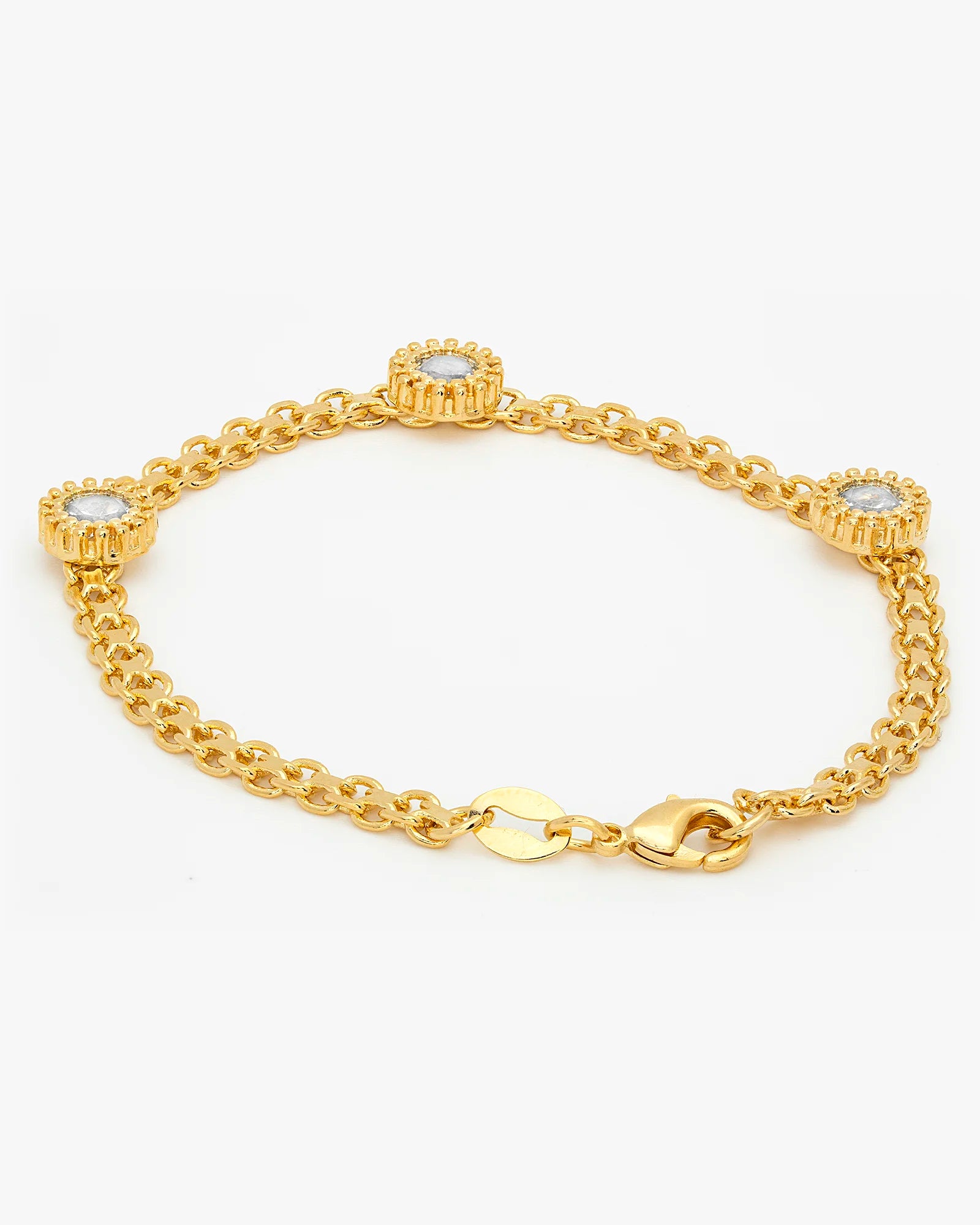 18K Curb Chain Bracelet with 3 CZ Stones