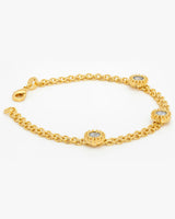 18K Curb Chain Bracelet with 3 CZ Stones