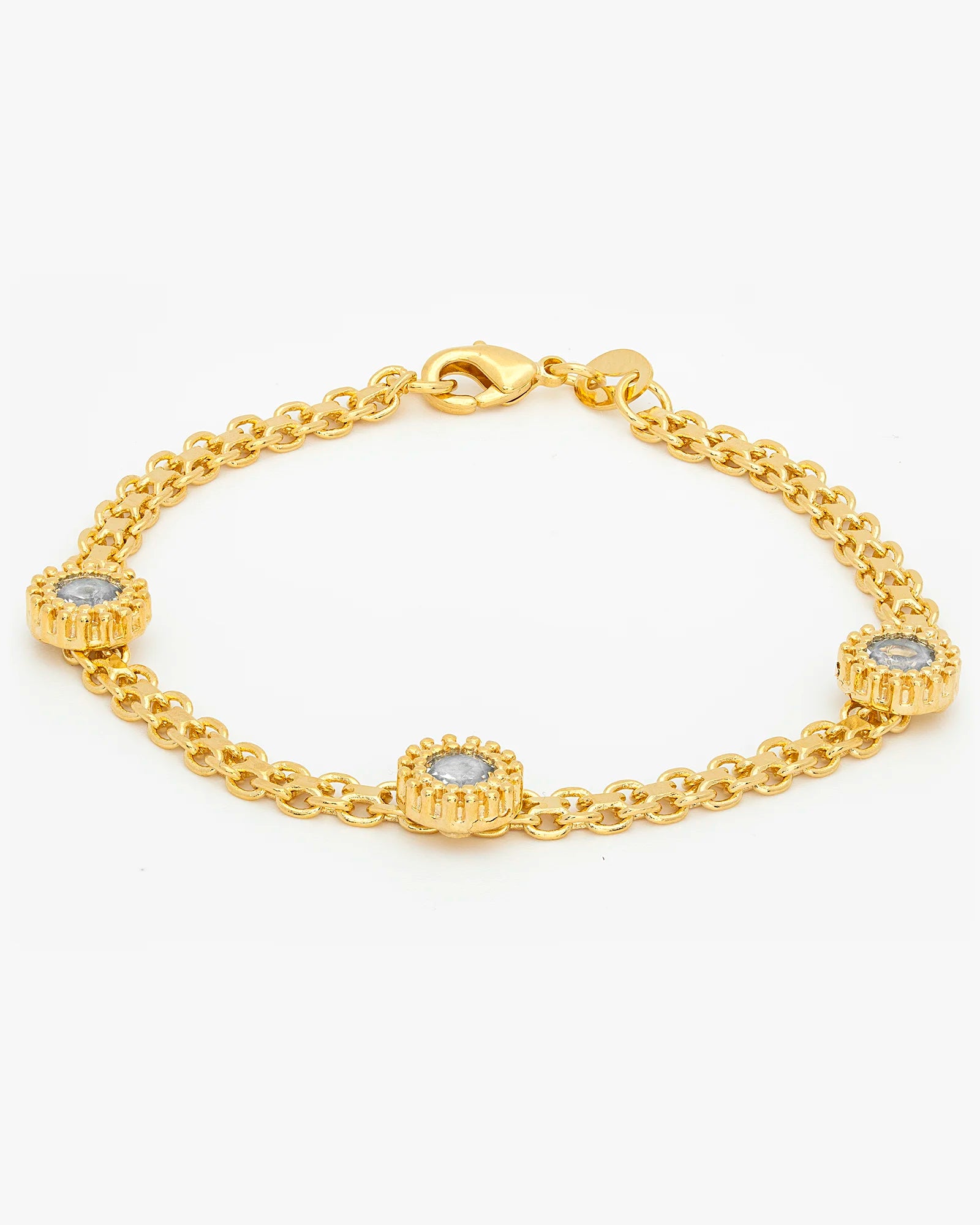 18K Curb Chain Bracelet with 3 CZ Stones