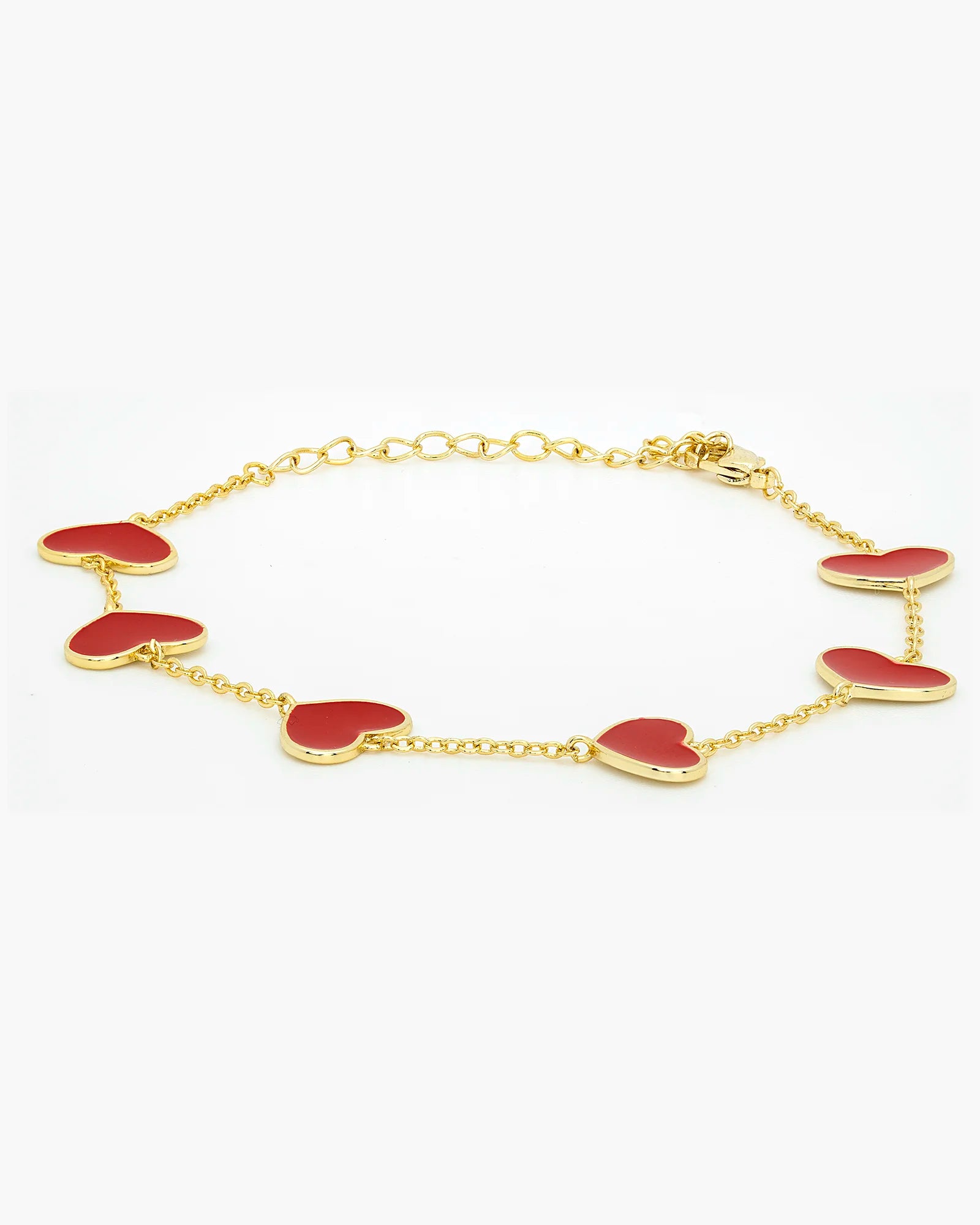 Charming Red Heart Enamel Gold Chain Bracelet