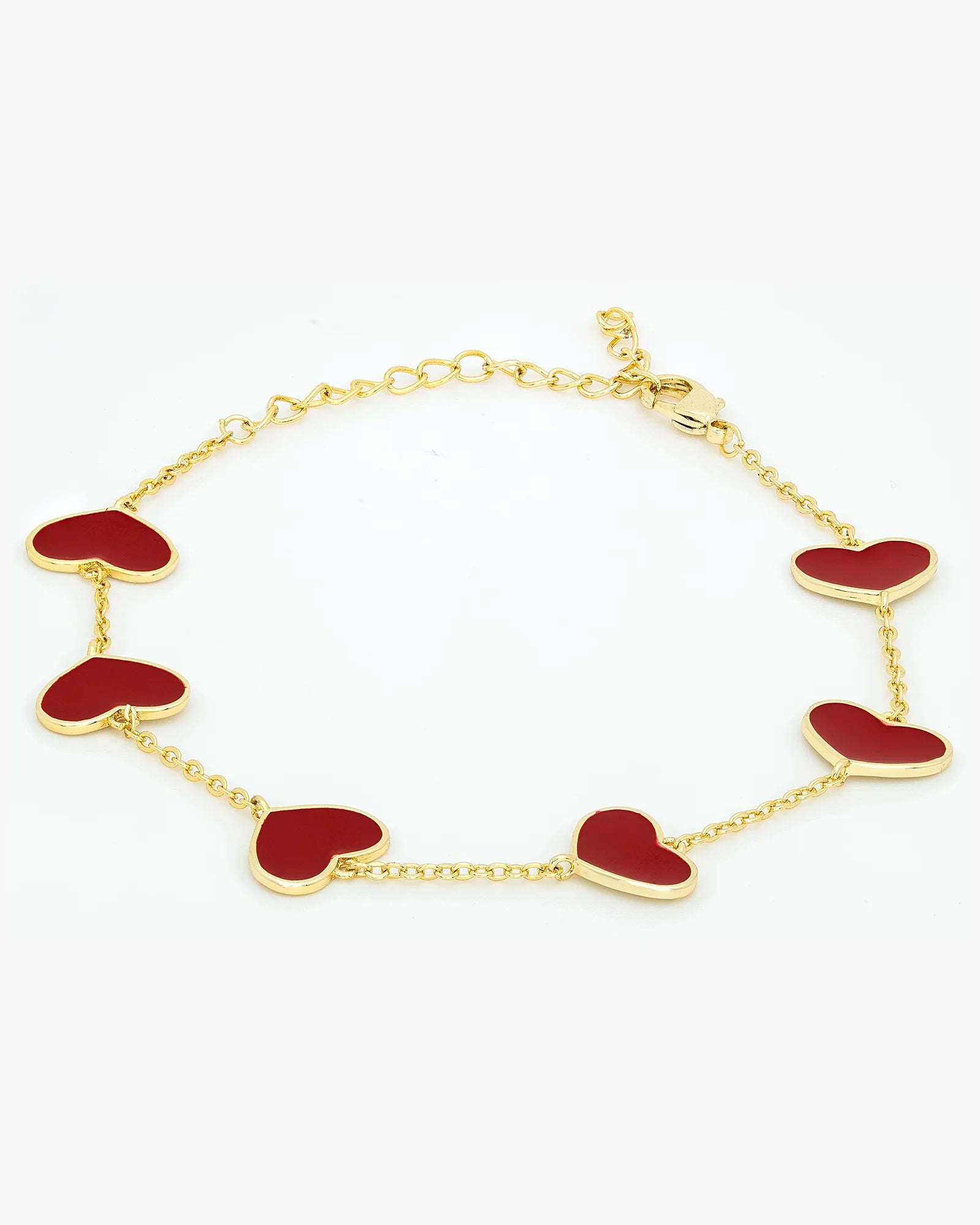 Charming Red Heart Enamel Gold Chain Bracelet