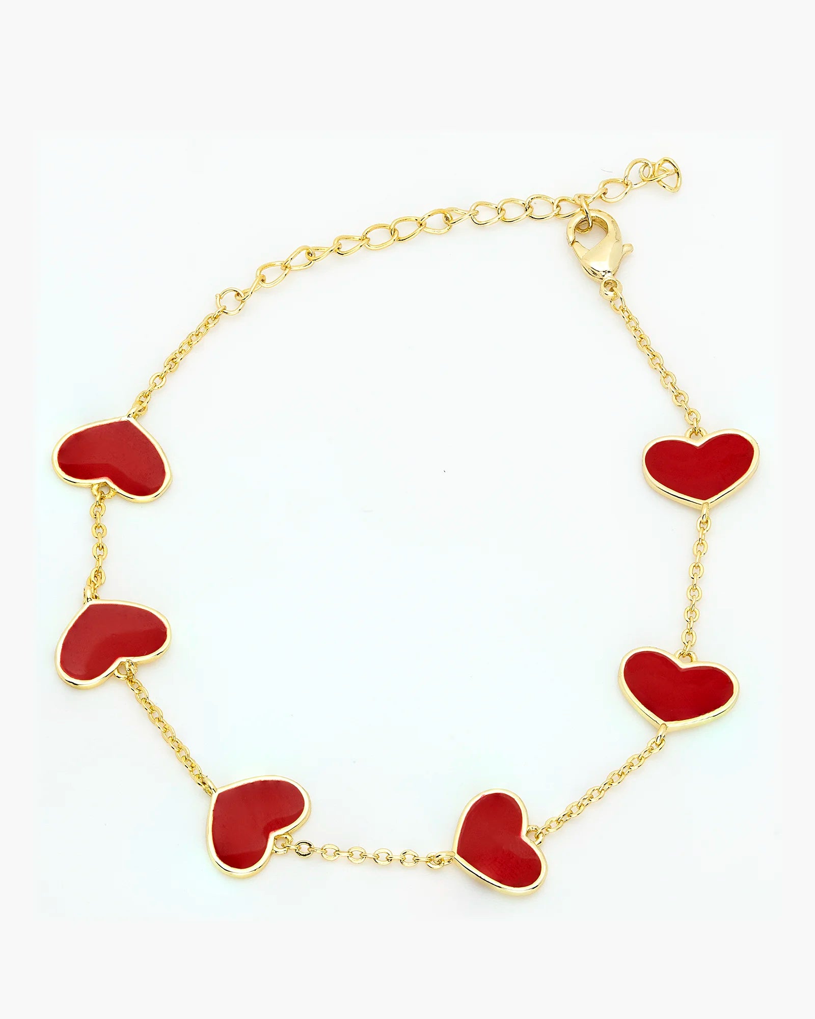 Charming Red Heart Enamel Gold Chain Bracelet