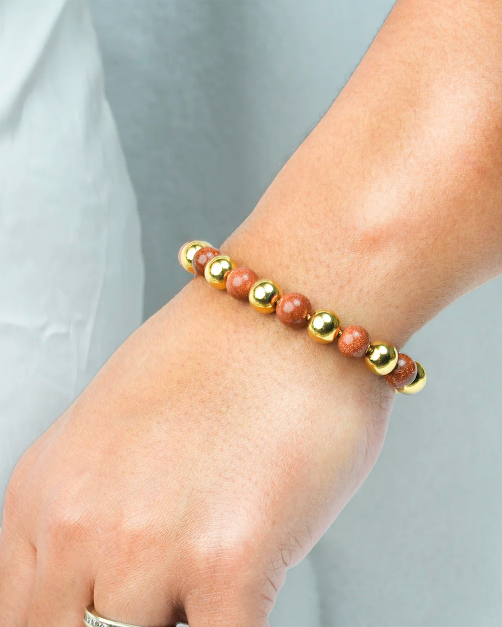 Two-Toned Brown Aventurine Bead Adjustable Bracelet