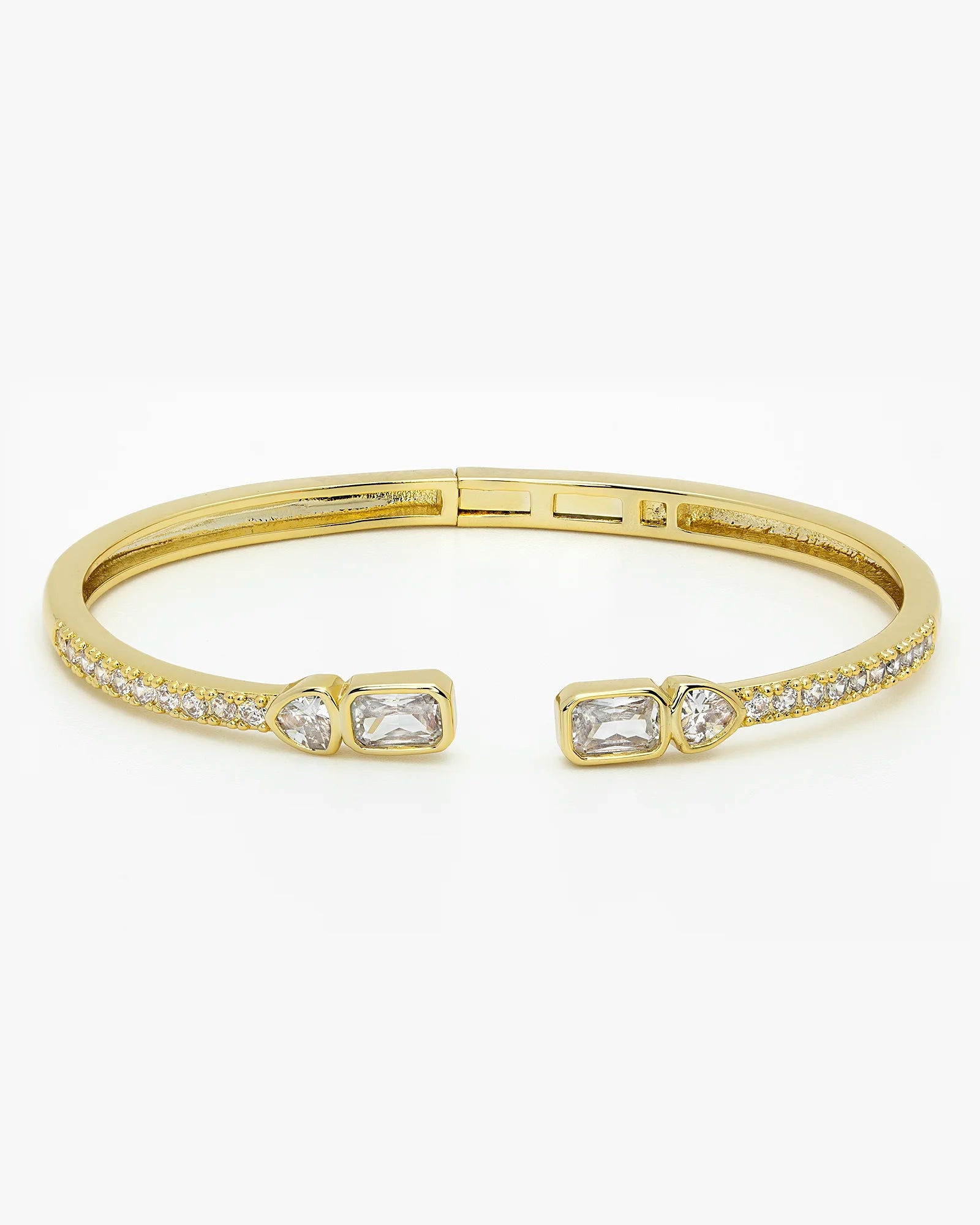 Pave CZ Baguette and Heart Cuff Bangle