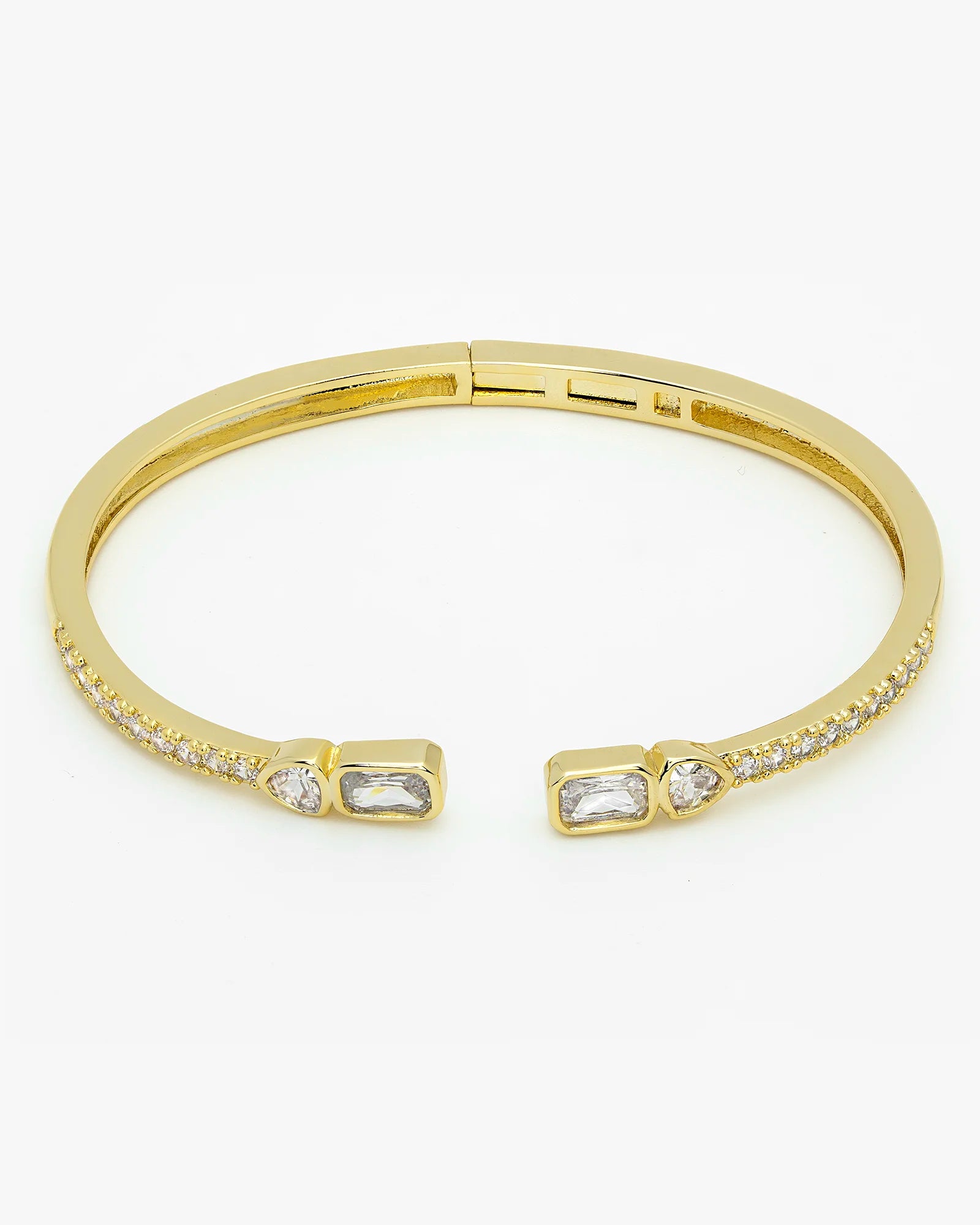 Pave CZ Baguette and Heart Cuff Bangle