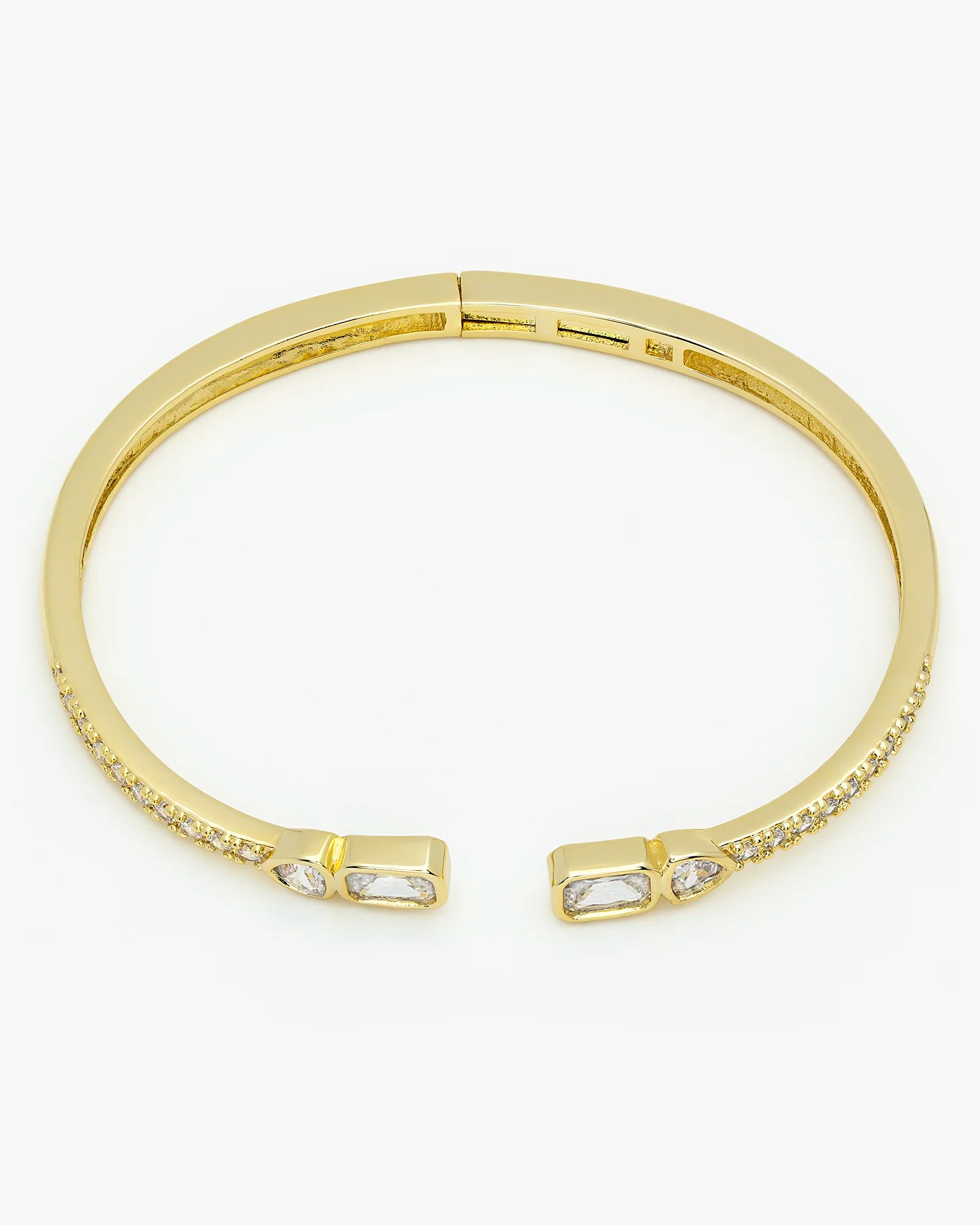 Pave CZ Baguette and Heart Cuff Bangle