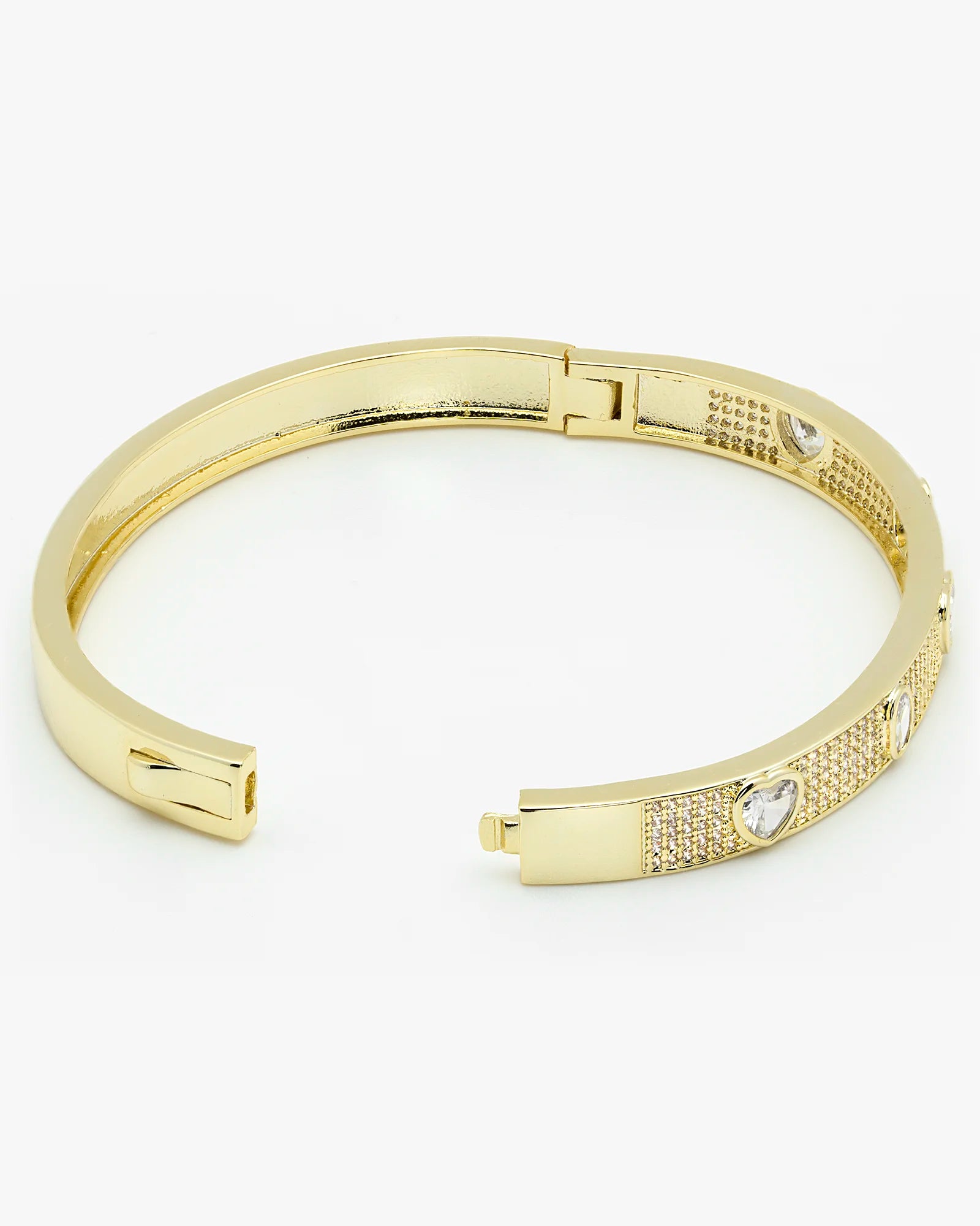 Elegant Heart CZ Paved Stone Gold Bangle Bracelet