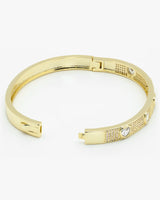 Elegant Heart CZ Paved Stone Gold Bangle Bracelet