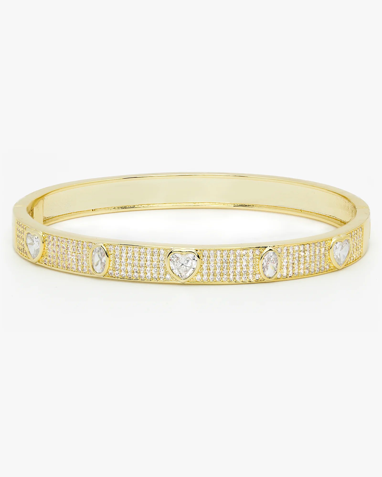 Elegant Heart CZ Paved Stone Gold Bangle Bracelet