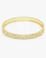 Elegant Heart CZ Paved Stone Gold Bangle Bracelet