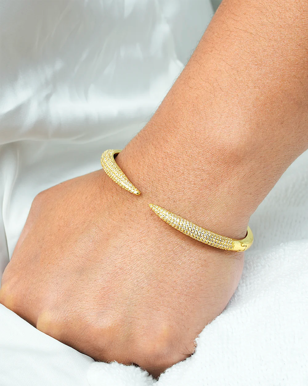 CZ Claw Paved Stone Gold Bangle Bracelet