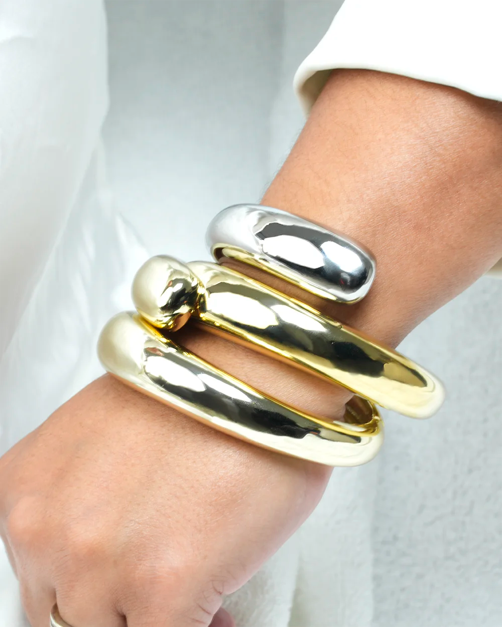 Two-Toned Chubby Hinged Teardrop Bangle