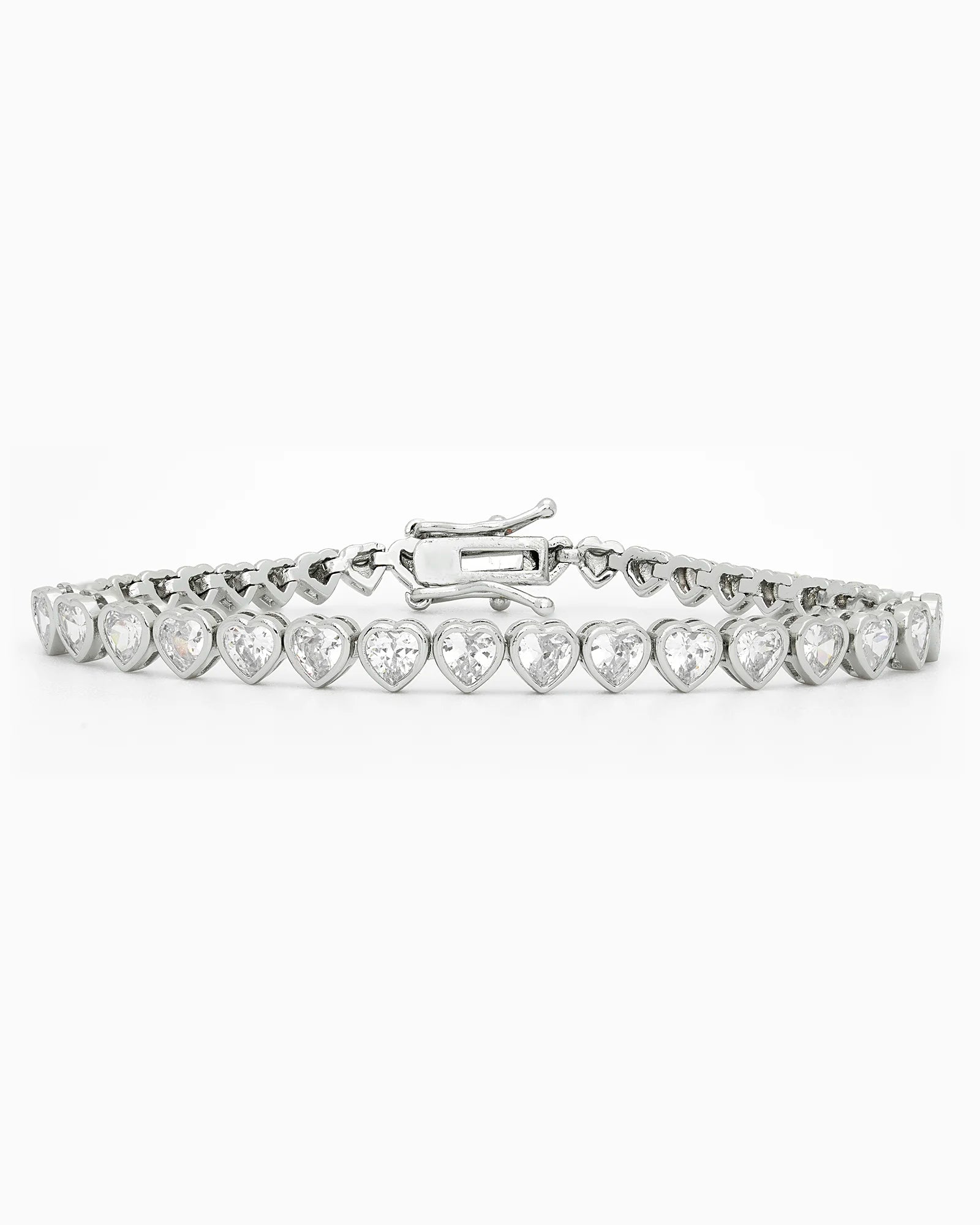 Heart Bezel CZ on Rhodium Tennis Bracelet