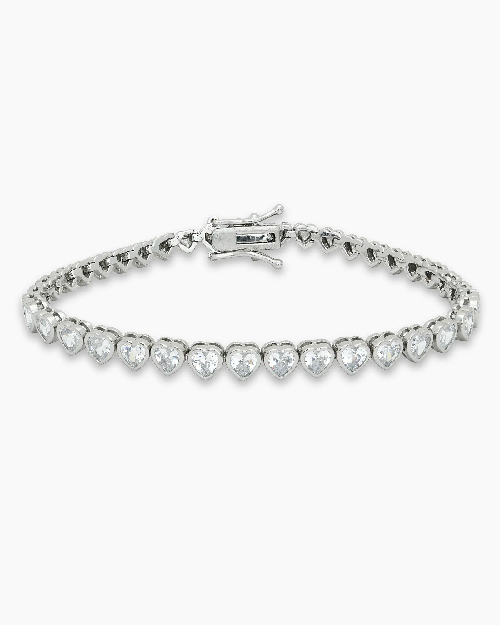 Heart Bezel CZ on Rhodium Tennis Bracelet