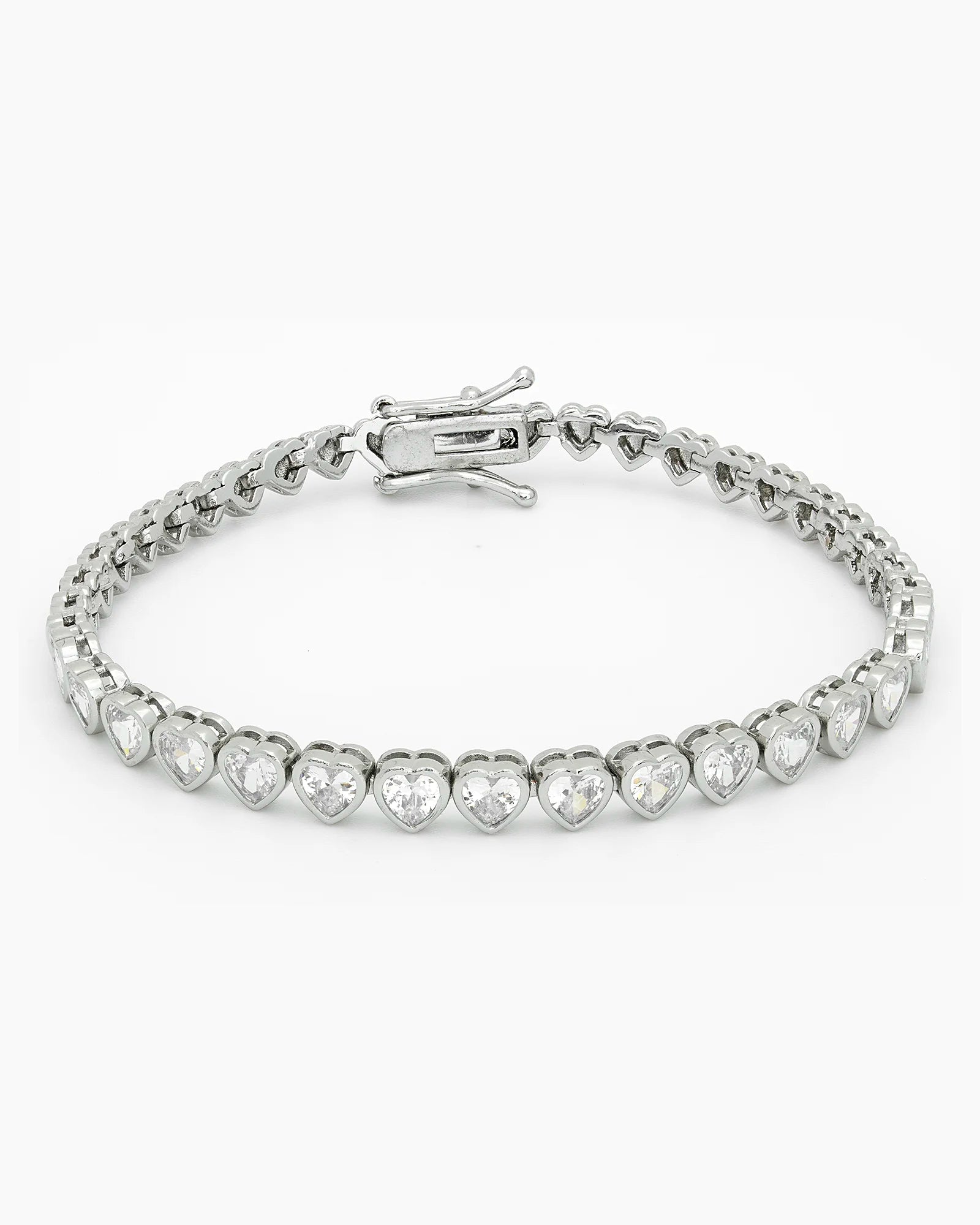 Heart Bezel CZ on Rhodium Tennis Bracelet