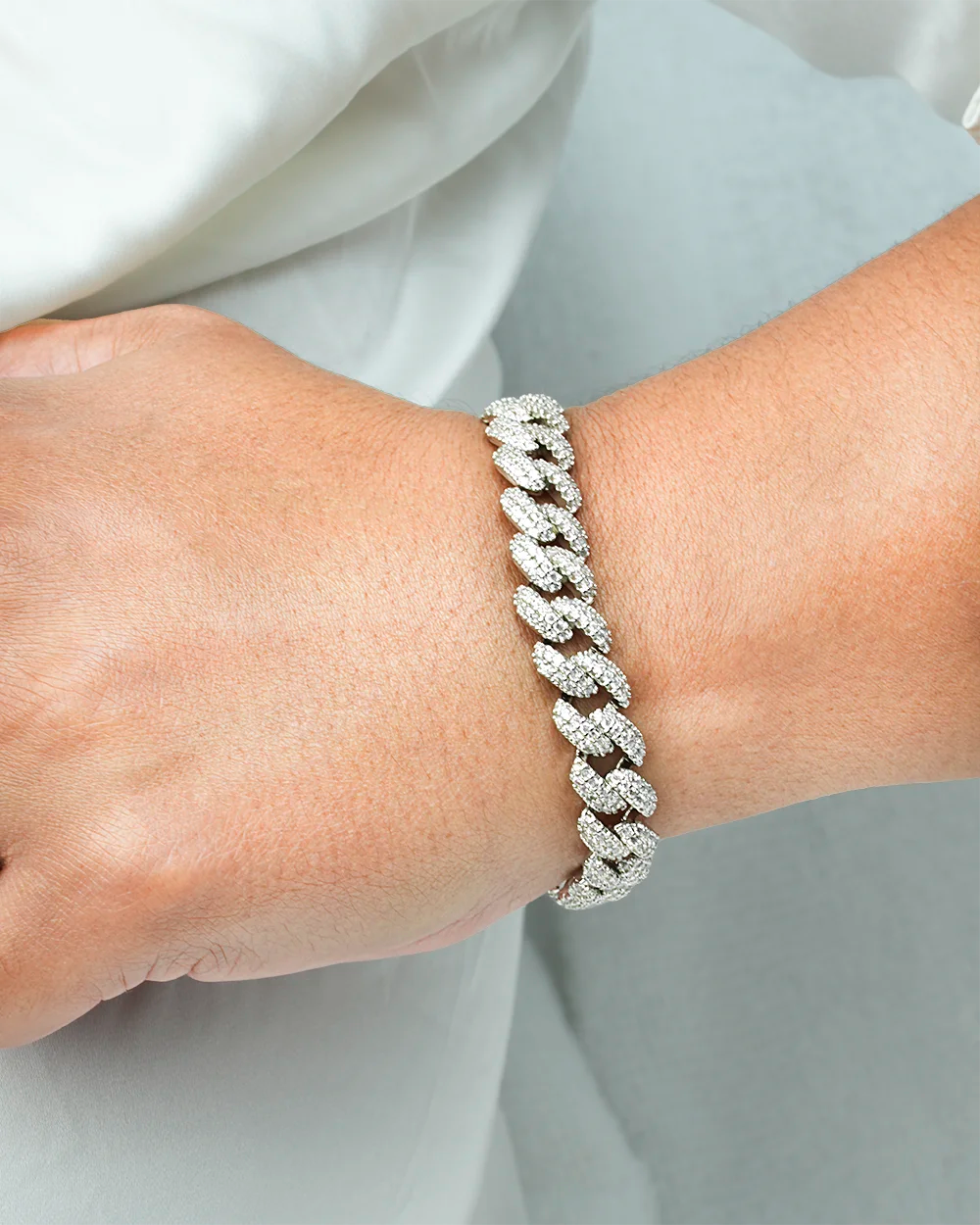 Cuban Curb Chain CZ Pave Rhodium Bracelet