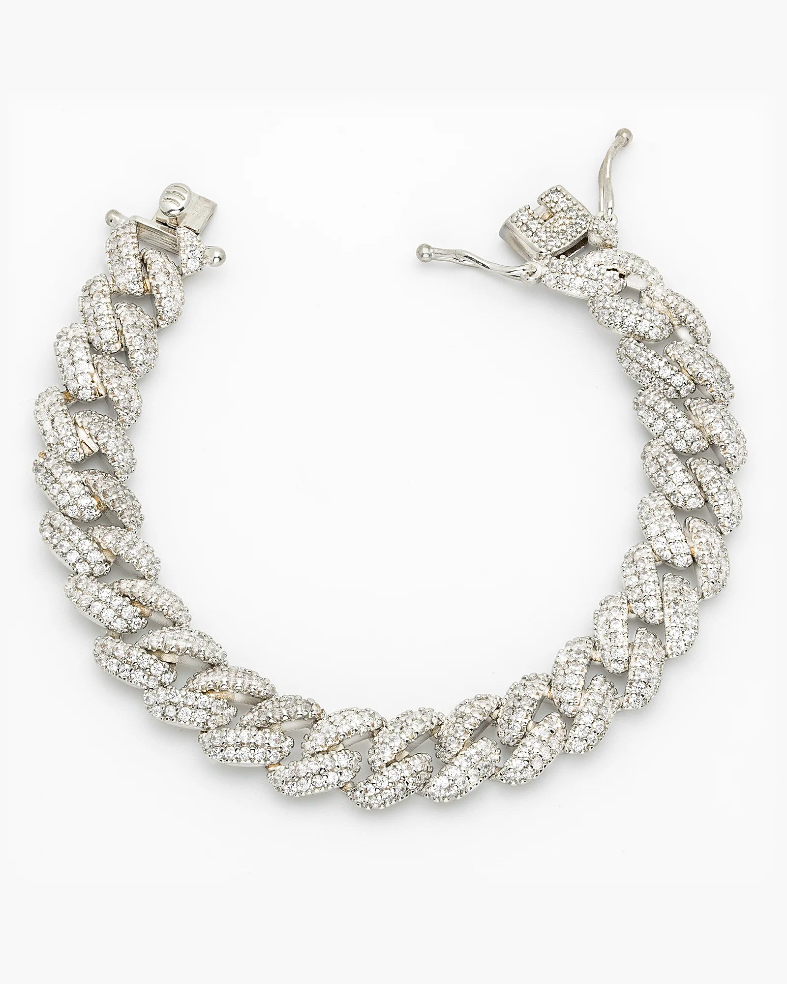 Cuban Curb Chain CZ Pave Rhodium Bracelet