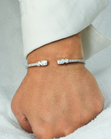 Pave CZ Baguette and Heart Rhodium Bangle