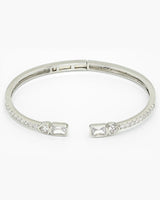 Pave CZ Baguette and Heart Rhodium Bangle