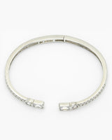 Pave CZ Baguette and Heart Rhodium Bangle