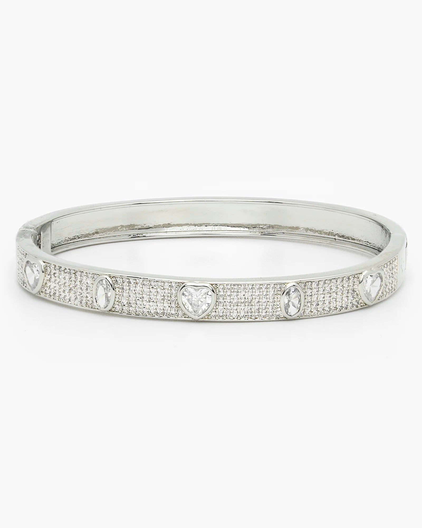 Dazzling Heart CZ Paved Cuff Bracelet