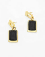 Side Of Rectangular Natural Black Gemstone Dangle Earrings EG2400077
