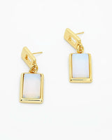 Side of Chic Rectangular Natural Opaline Gemstone Drop Dangle Earrings EG2400078