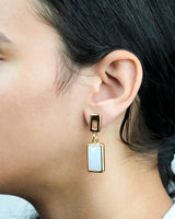 Women wearing Chic Rectangular Natural Opaline Gemstone Drop Dangle Earrings EG2400078