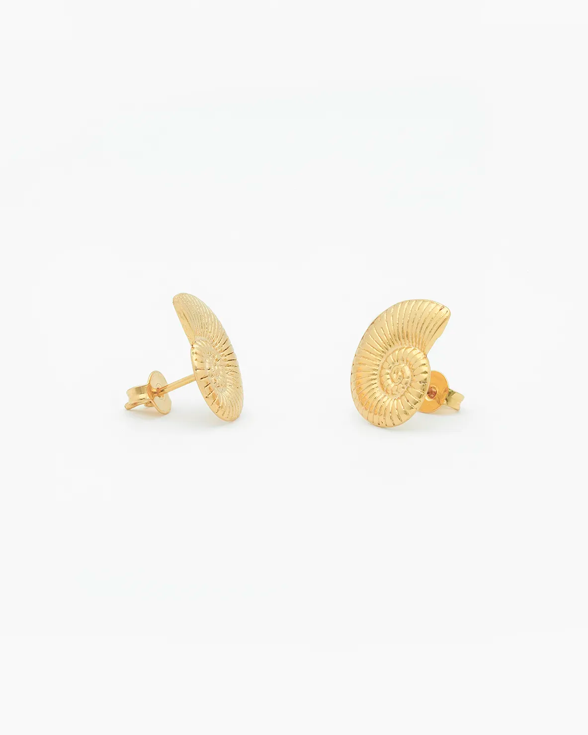 Gold half-circle earrings on a white background