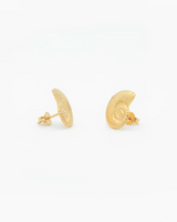 Gold half-circle earrings on a white background