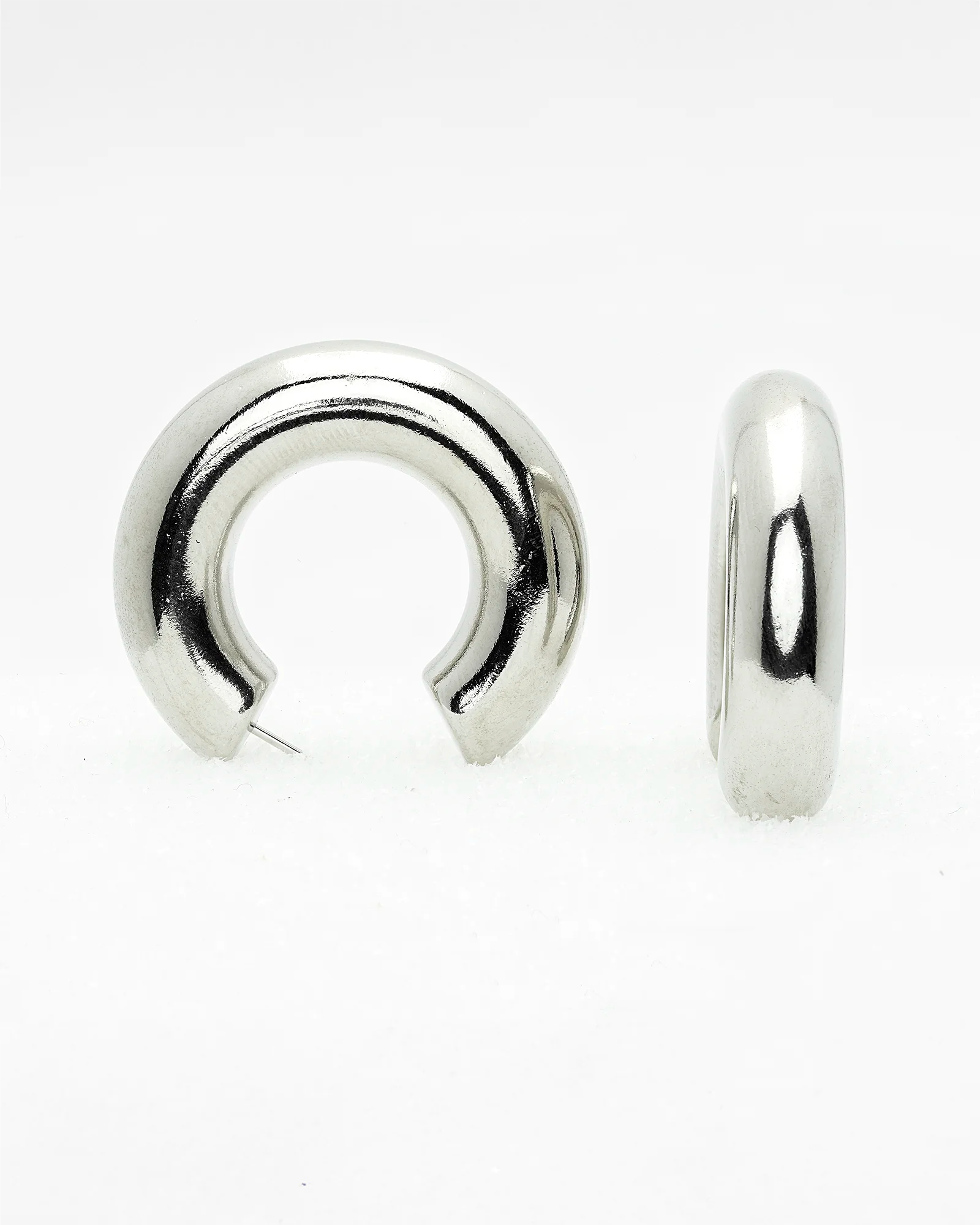 Bold and Stylish Thick Chunky Hoops in Rhodium Plated