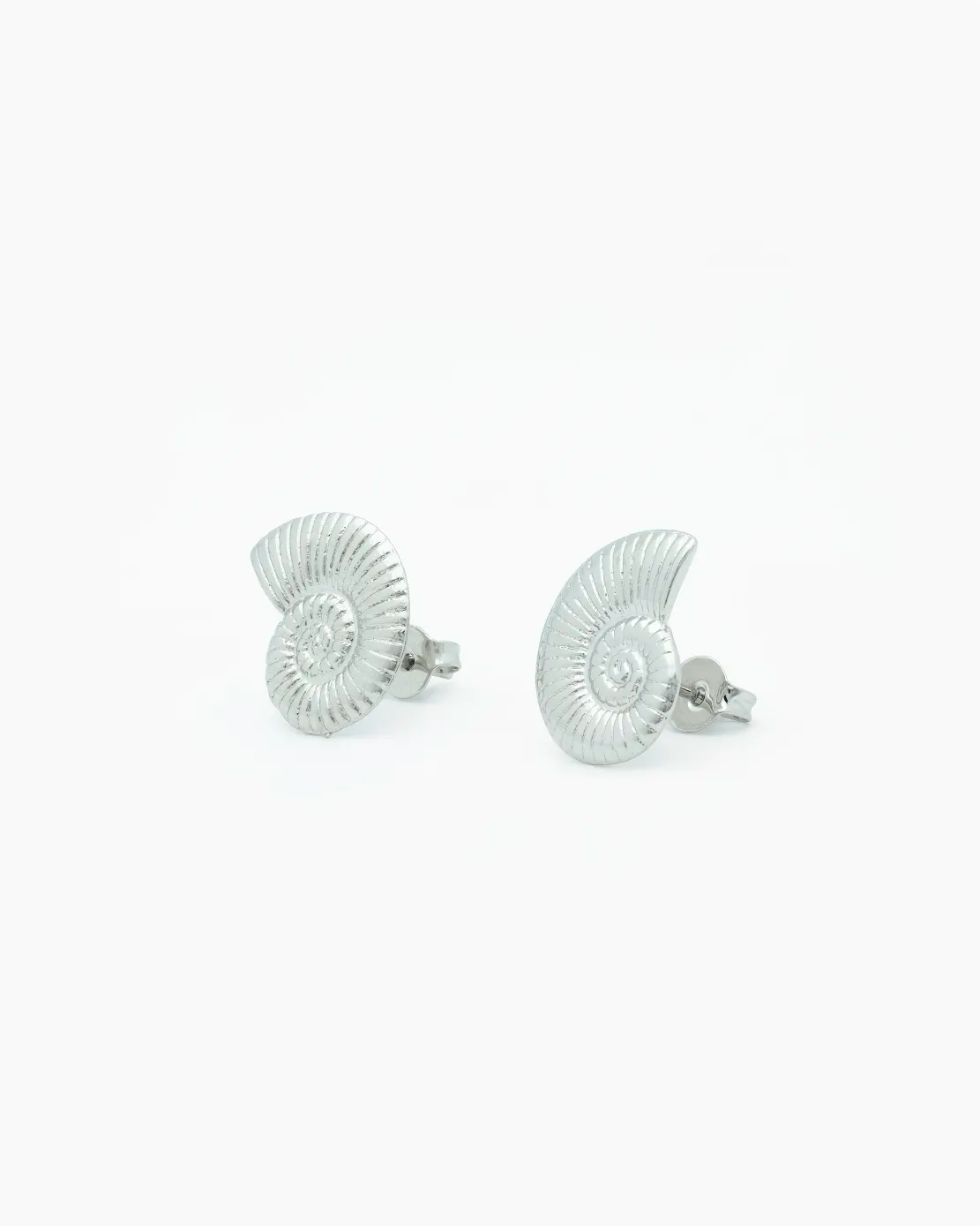 Pair of silver earrings on a white background