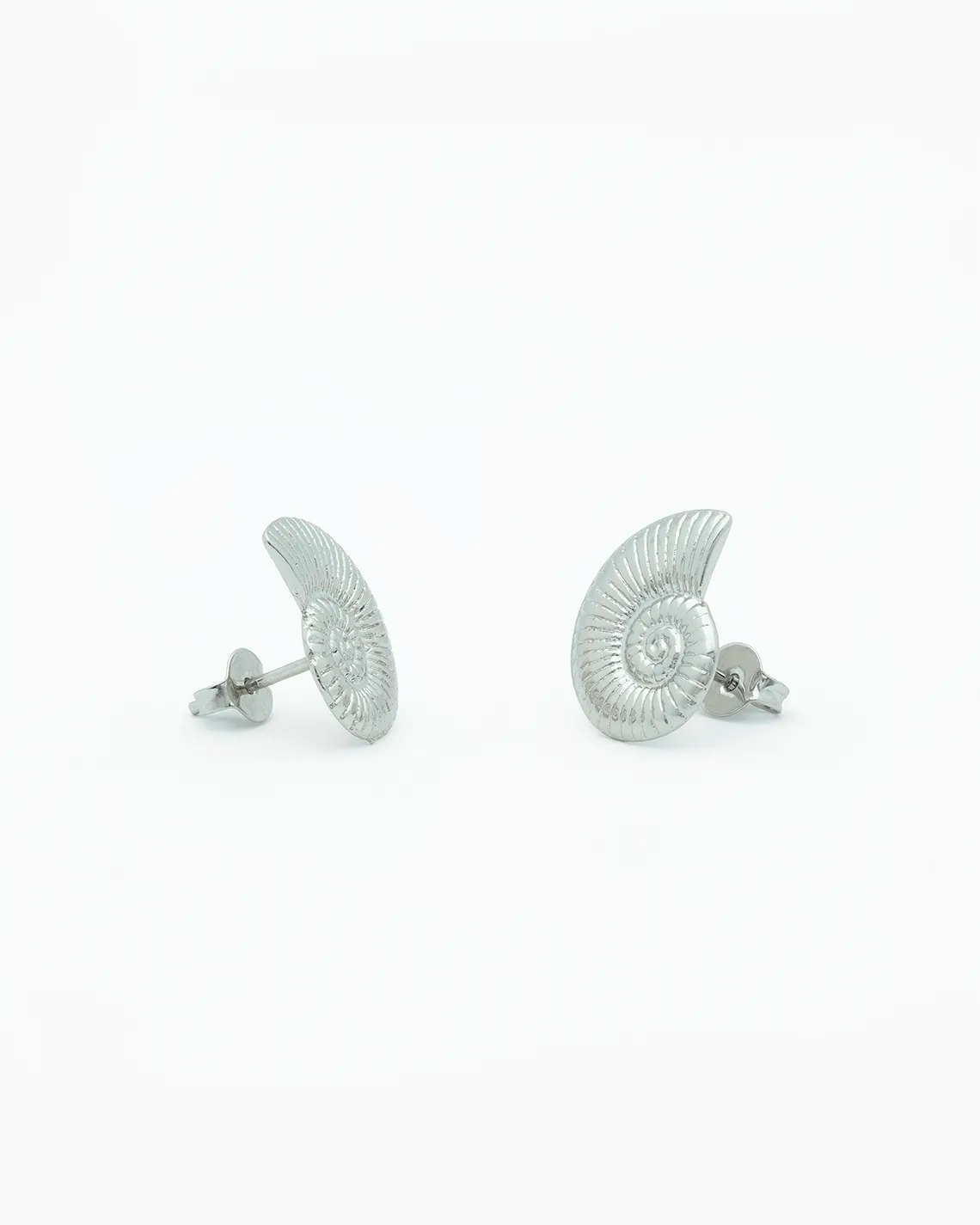 Silver earrings on a white background