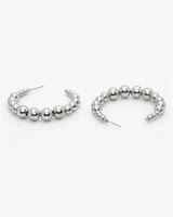 Rhodium Plated Beaded Hoop Earrings