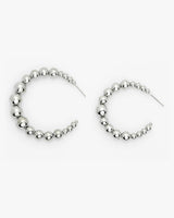 Rhodium Plated Beaded Hoop Earrings