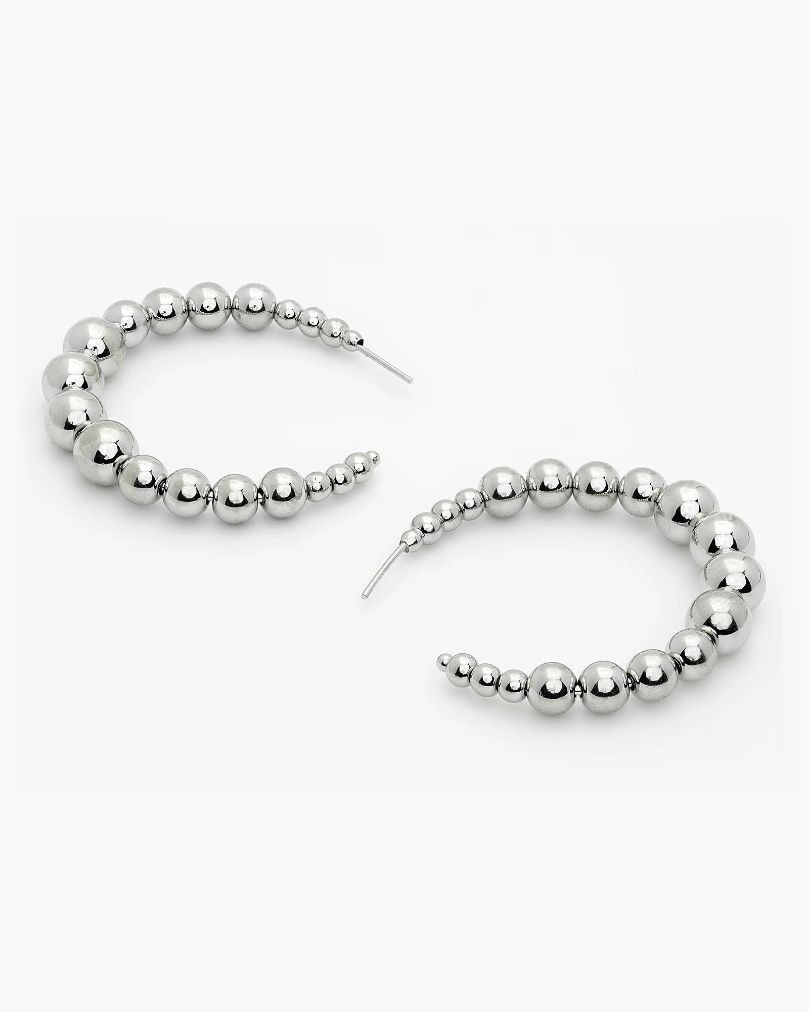 Rhodium Plated Beaded Hoop Earrings