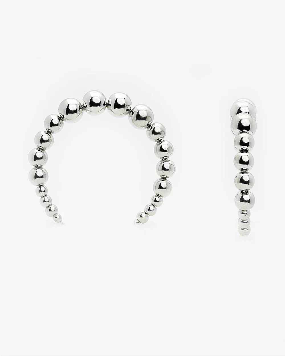 Rhodium Plated Beaded Hoop Earrings