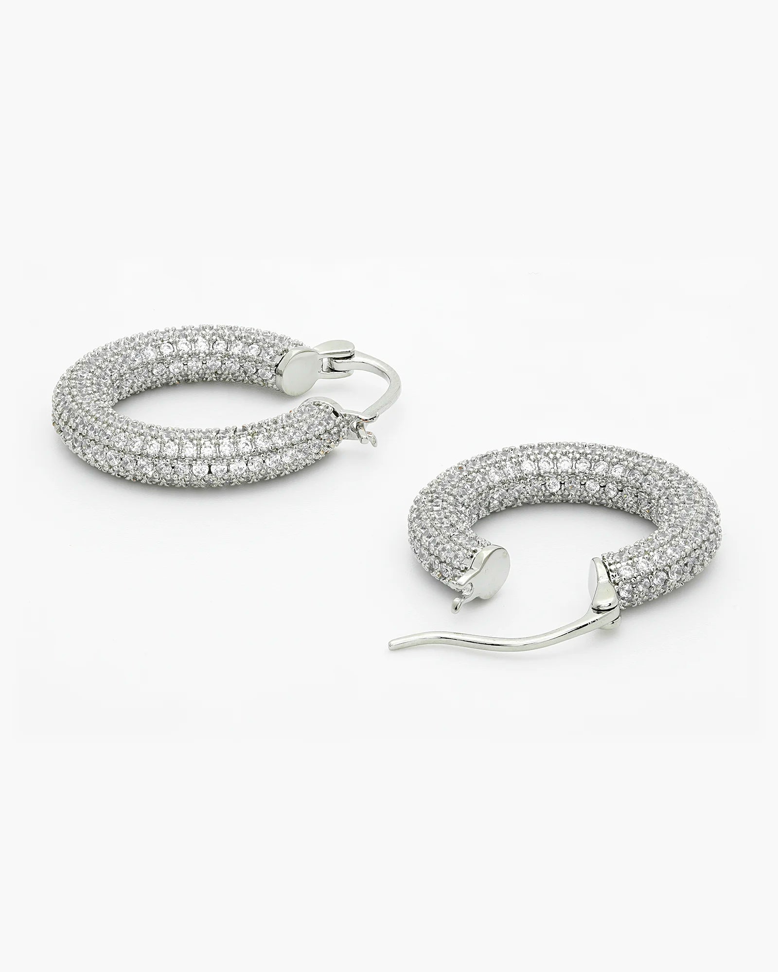 Thick Chunky Back Hoop Earrings With CZ Stones