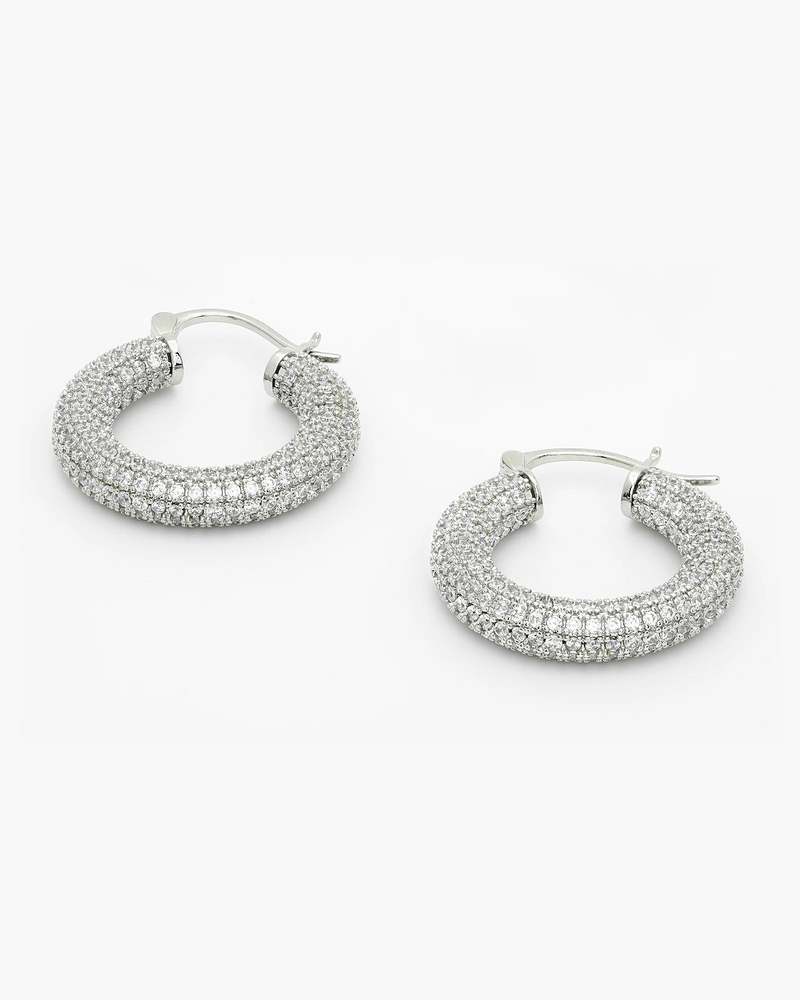 Thick Chunky Back Hoop Earrings With CZ Stones