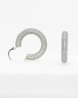 Thick Chunky Back Hoop Earrings With CZ Stones