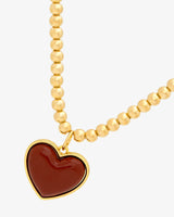 Chunky Red Heart Necklace with Gold Beaded Chain