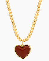 Chunky Red Heart Necklace with Gold Beaded Chain