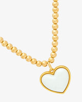 Bold White Heart Necklace with Gold Beaded Chain