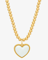 Bold White Heart Necklace with Gold Beaded Chain