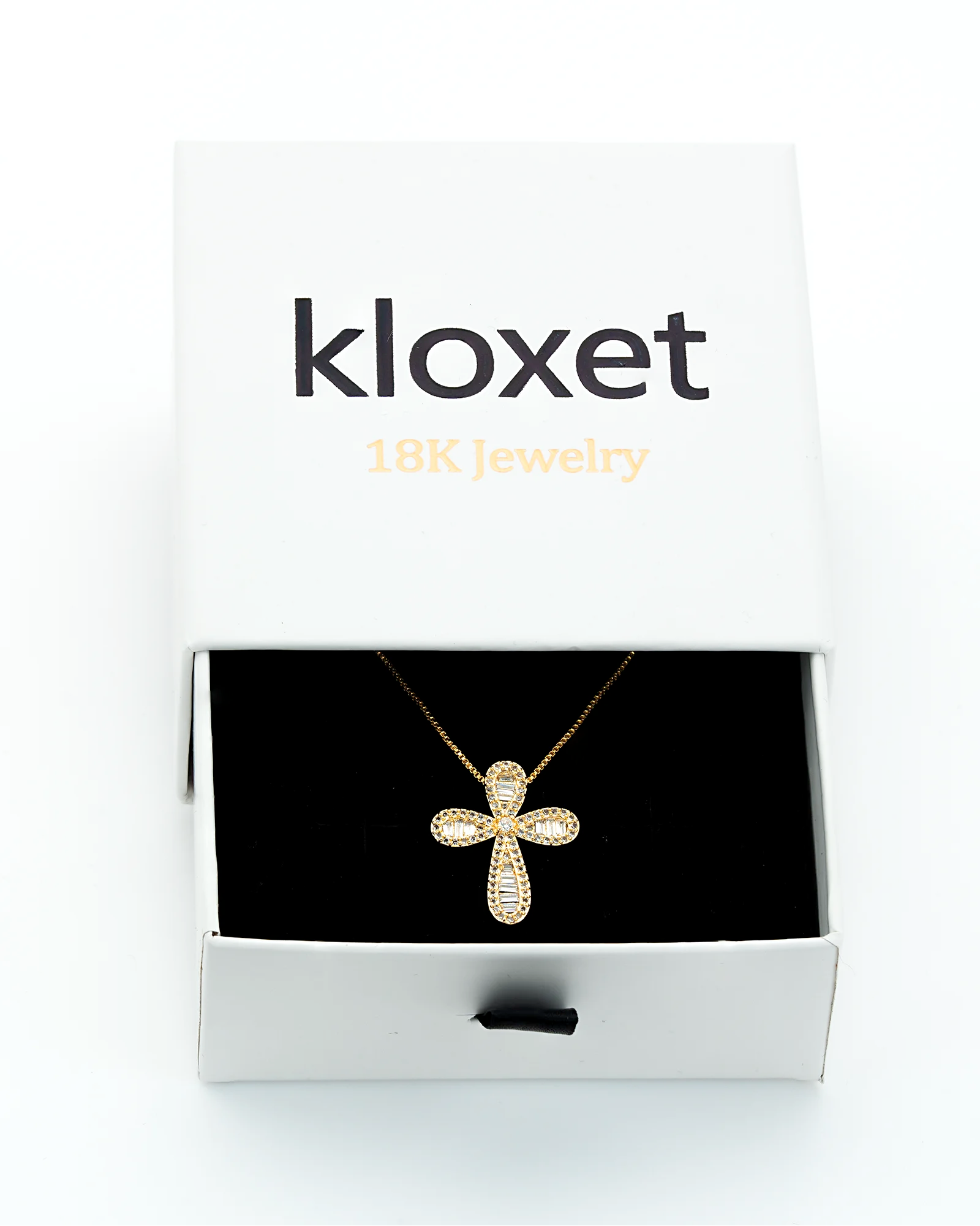 Baguette Cross 18K Gold Chain Necklace