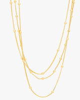 Triple Layered 1mm Box Chain Necklace with Beads