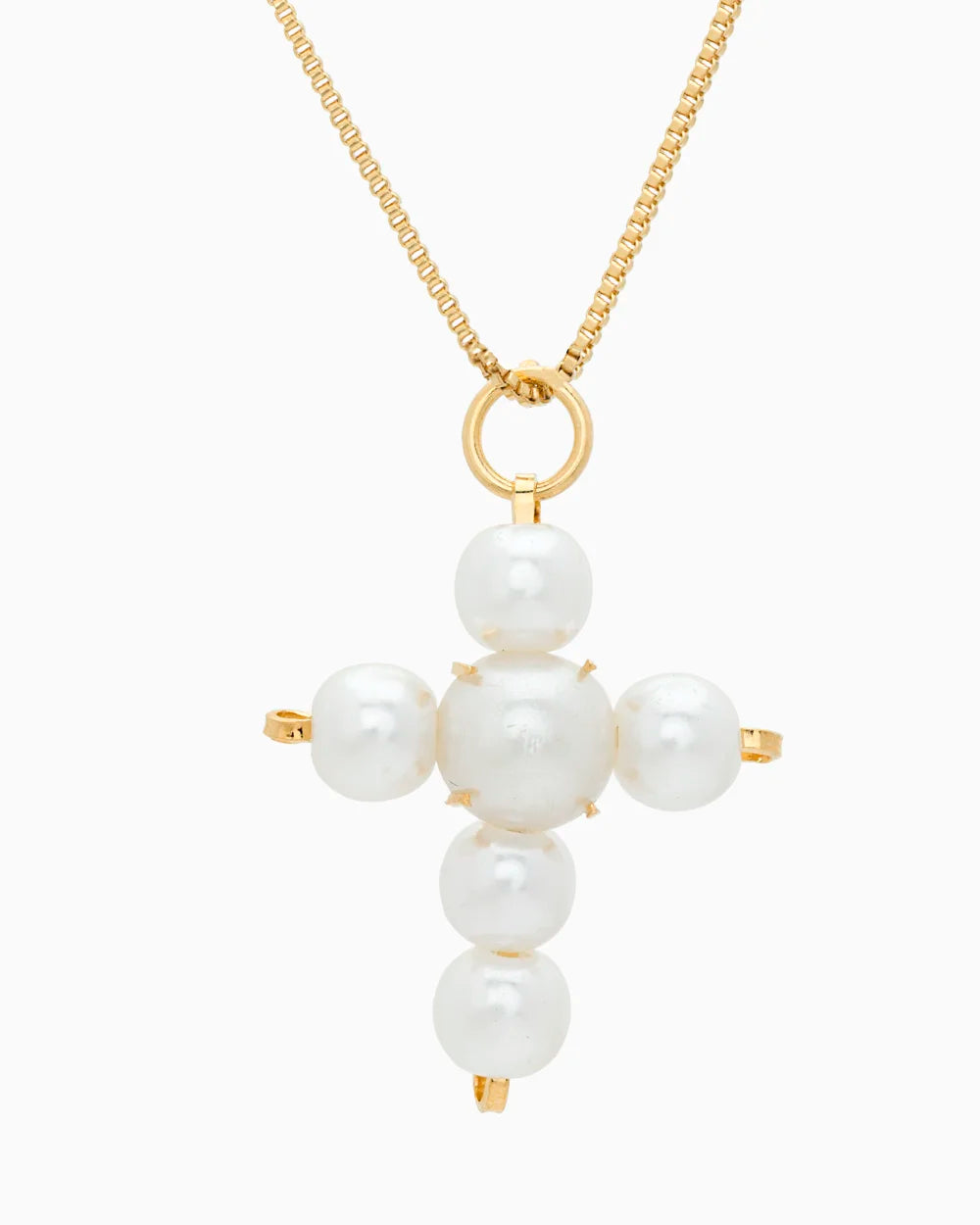 Elegant Pearl Cross Necklace on Gold Chain